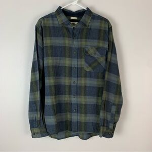 Field & Forest Mens Flannel Shirt Size Large Vintage Fit Plaid Dark Blue Green